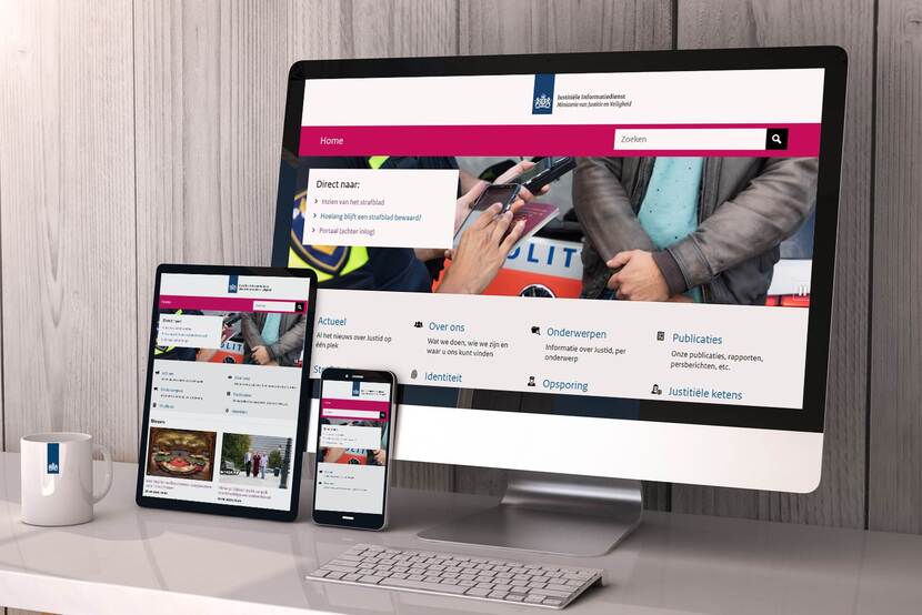 Vernieuwde website van Justid op een monitor, tablet en smartphone